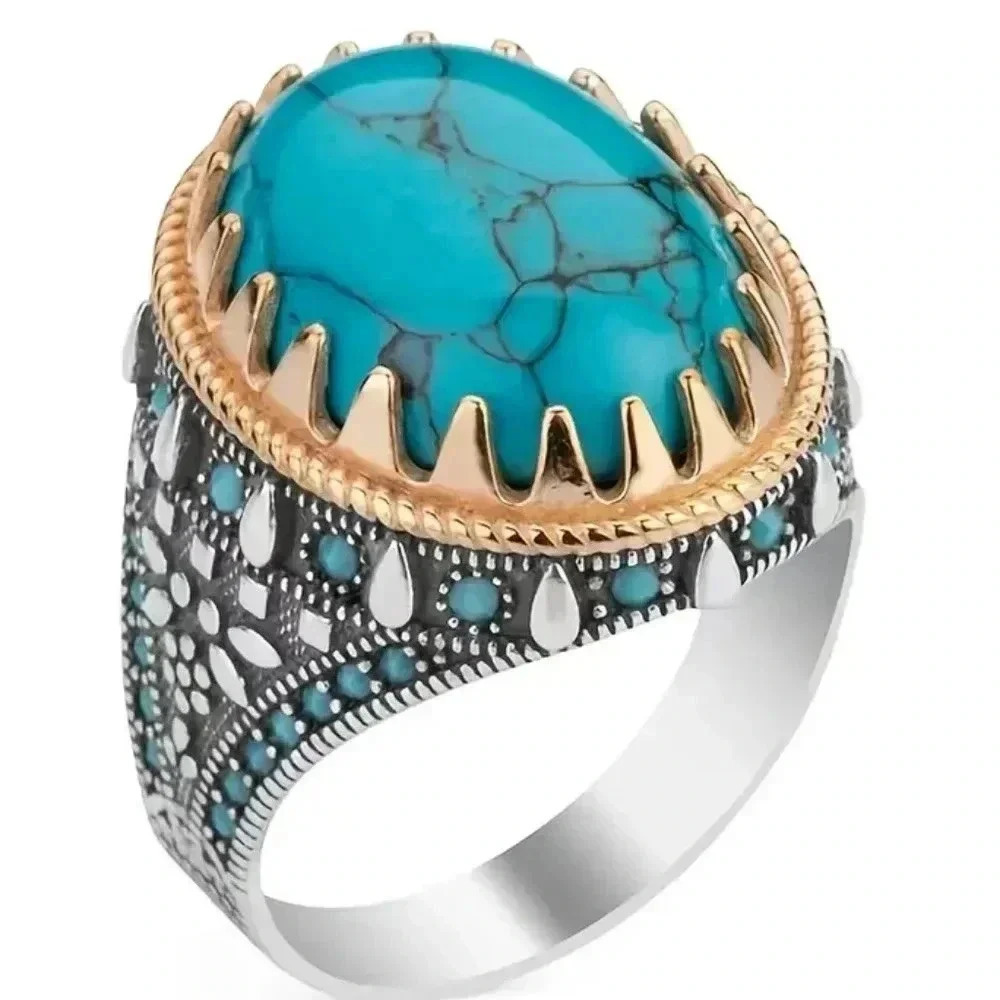 New Vintage Men's Electroplated Two-tone Inlaid Turquoise Ring..NWT